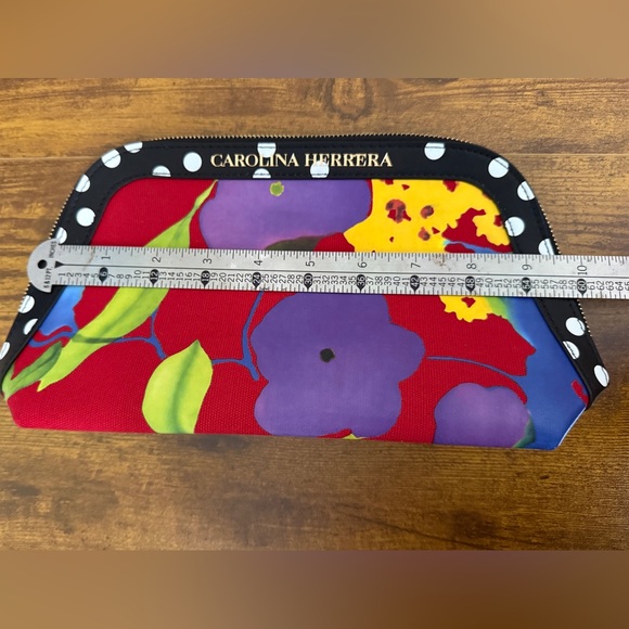 Carolina Herrera Multicolor Floral Cosmetics Bag Makeup Like New Polka Dots Gold - Picture 9 of 12